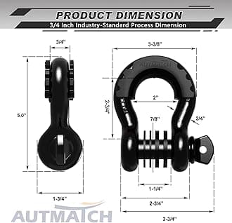 AUTMATCH D Ring Shackle 3/4" Shackles (2 Pack) 41,887Ibs Break Strength with 7/8" Screw Pin and Shackle Isolator Washers Kit for Tow Strap Winch Off Road Vehicle Recovery Black