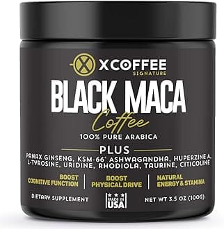 Black Maca Adaptogenic Coffee – Instant Arabica Medium Roast with | KSM-66 Ashwagandha | Ginseng | Natural Energy, Focus & Stamina Blend with Taurine, Rhodiola & Citicoline
