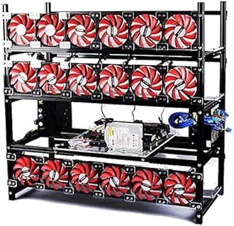 HLL Bitcon Miner 19 GPU Frame Aluminum Mining Rig Open Air Case Stackable for Ethereum Mining Rig ETH BTC XMR Chassis Server Rack with 18 Fans, Black