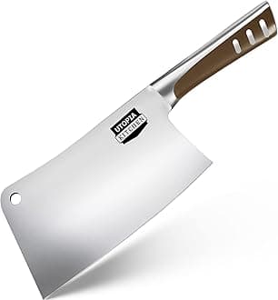 Utopia Kitchen 7 Inch Cleaver Knife Stainless Steel Chopper Butcher Knife for Home Kitchen and Restaurant Olive Wood