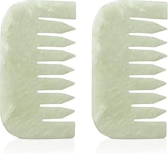 Geiserailie 2 Pcs Jade Combs Esthetician Supplies Massage Stone Hair Gua Sha Scraping Scalp Comb Facial Massage Tool Handheld Head Tools Head Caring Therapy Mother's Day for Women(Square Style)
