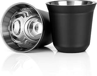 80ml Stainless Steel Espresso Cups Set - 2 Pack Double Wall 304 Stainless Steel Demitasse Cups 2.7oz Black