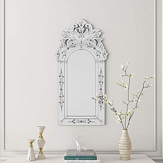 KOHROS Bathroom Vanity Mirror with Floral Etched 40" x 21" Decorative Wall Mirror Frameless Beveled Edge Bathroom Mirror for Vanity Bedroom