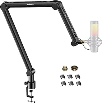 Microphone Arm, AK-49 Desk Adjustable Compact Mic Suspension Boom Scissor Arm Stand For Blue Yeti,Snowball iCE, HyperX QuadCast,SoloCast,Elgato Wave,Etc