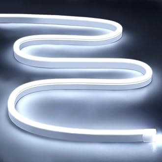 LamomoLED Neon Light Strip, White Neon Rope Lights, 16.4ft / 5M LED Strip Light, 8mmx16mm Flex Waterproof Neon Sign for Indoors Outdoors DIY Decor (Power Adapter not Included)