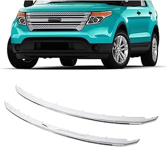 KUAFU Front Upper + Lower Grille Trim Compatible with 2011-2015 Ford Explorer Replacement for BB5Z-8200-AA BB5Z-8200-BA FO1216107 FO1217105 Grill Trim Silvery Chrome Plastic(ABS)