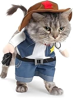 Cowboy Costume with Hat for Cat and Small Dog - Halloween Clothes (Large) Blue