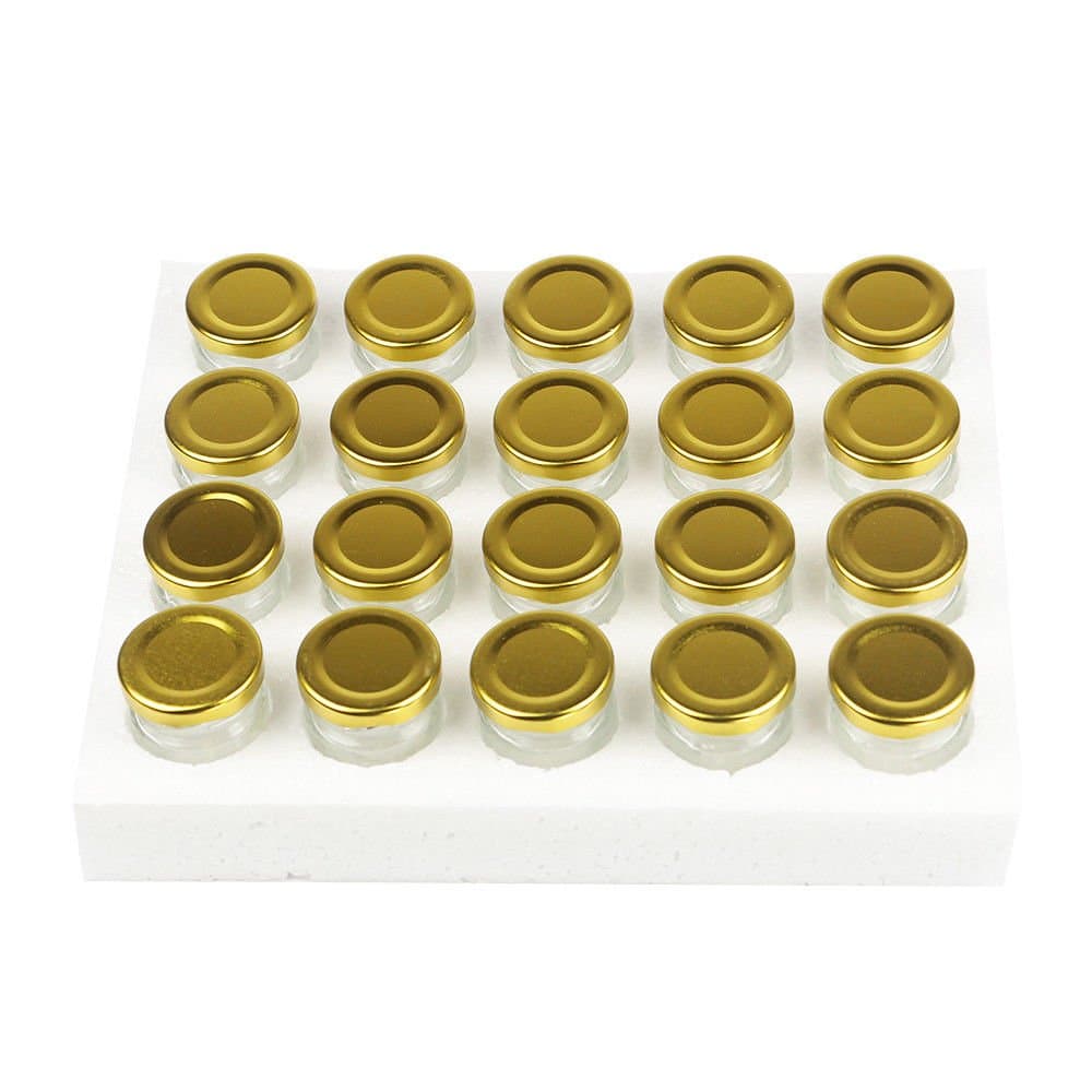20X Small Empty 45ml Mini Glass Jars with Gold Lids Wedding Favours Jam Bottles