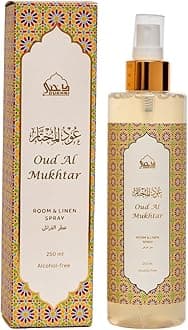 Oud Al Mukhtar Attar Al Faraash by Dukhni | 250ml Non Alcoholic Spray | Arabic Natural Mist | Air Freshener, Room Mist, Fabric & Linen Spray | Perfect for Prayer mats, beds, sofas, curtains.