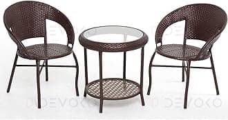 DEVOKO Table and Chairs Wicker Patio Furniture Sets, Outdoor Hdpe Rattan Bistro Set, Modern Front Porch Backyard Conversation Seating Set Balcony (Dark Brown, 76.2 Cm, 61 58.4 Cm)