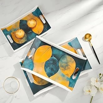 Melamine U.P.C Rectangular Serving Tray Set of 3/ Tray Set for Serving/Premium Printed Tray for Serving/Multi-Use Serving Plate (Small, Medium & Large)