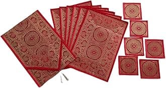 Colovila Dining Table Placemats Set of 13 Pieces, Ethnic Brocade Silk with Go...