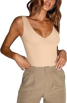 Butsmooth® Women’s Trendy Sexy Plunge Deep V Neck Sleeveless V Backless Going Out Tank Bodysuits Tops