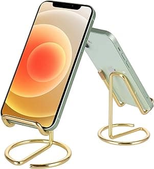 ROPOSY Cell Phone Stand for Desk, Cute Metal Gold Cell Phone Stand Holder Desk Accessories, Compatible with All Mobile Phones, iPhone, iPad