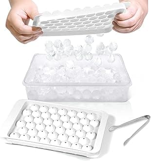 Ice Cube Tray with Lid and Bin - Round Ice Trays for Freezer with Lid - Ice Cube Trays for Freezer with Ice Container (0.8"-2PACK White)