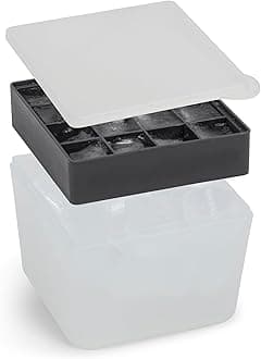 W&P Ice Cube Silicone Freezer Ice Tray with Lid, Space-Saving, Stackable Design, Dishwasher Safe, Charcoal