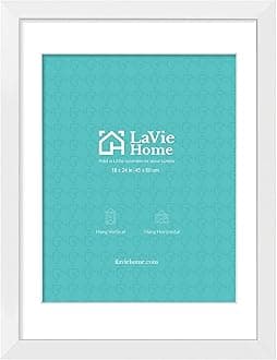 LaVie Home 18 x 24 Poster Frame White, Display Pictures 16x20 with Mat or 18x24 Without Mat, Stable and Sturdy Picture Frame and Polished Plexiglass, Horizontal and Vertical Format of The Wall（1 Pack）