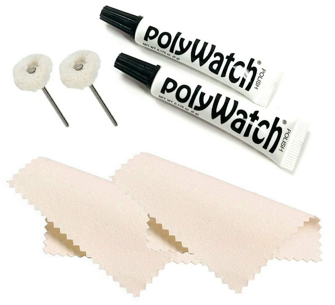 Plastic Watch Crystal Scratch Remover with String Buff Polisher and 5x5 Cloth - 2 Each