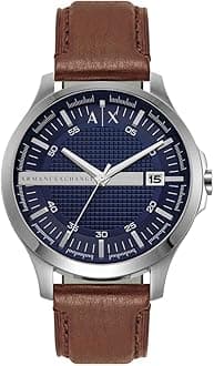 Armani Exchange Leather Analog Blue Dial Men Watch-Ax2133, Brown Band