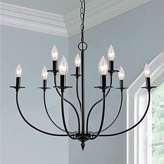 Black Chandelier, 9 Light Industrial Iron Farmhouse Chandeliers, 2-Tier Candle French Country Chandelier for Living Room Dining Room Bedroom Foyer