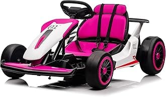 Kids’ Ride On Race Car Toy,24V Ride On Go Kart with Long-Lasting Battery,Electric Drift Kart Toy with Powerful Motor for 6+ Years Kid,Music Mode, 2 Speed Available,Max Load 110lbs (Pink)