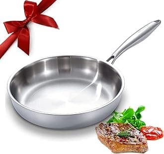 12" Stainless Steel Three Layer Frying Pan - Fits All Hobs up to 600°F (360°C) Induction Frying Pan Oven Safe Non Toxic Cooking Surface 12.5" Heat