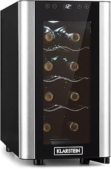 KLARSTEINReserva Slim Uno Wine Refrigerator - 23 Litres/8 Bottles, Temperature: 11-18°C, Low Noise: 26 dB, Three Metal Shelf Levels, LED Lighting, UV Protection, Wine Cooler, Colour: Black