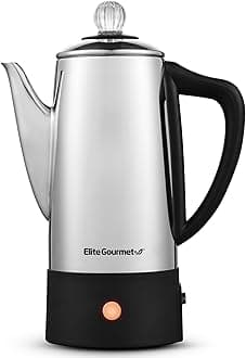 6-Cup Electric Coffee Percolator – Stainless Steel, Fast Brewing, Keep Warm with Auto Shut-Off, Clear Brew Progress Knob, Cordless Serving Base, Reusable Filter, 1000W