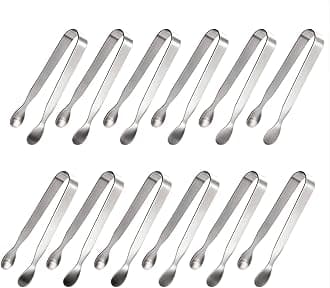 Ice Tongs Sugar Cubes Tongs - 12 Pack Stainless Steel Small Serving Tongs for Appetizers Coffee Tea Party