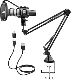 TONOR USB Condenser Microphone, Cardioid Computer Microphone, Pop Filter, for Conference, Streaming, Podcasting, Gaming, Twitch, for Laptop, Desktop PC, with Microphone Boom, TC30+