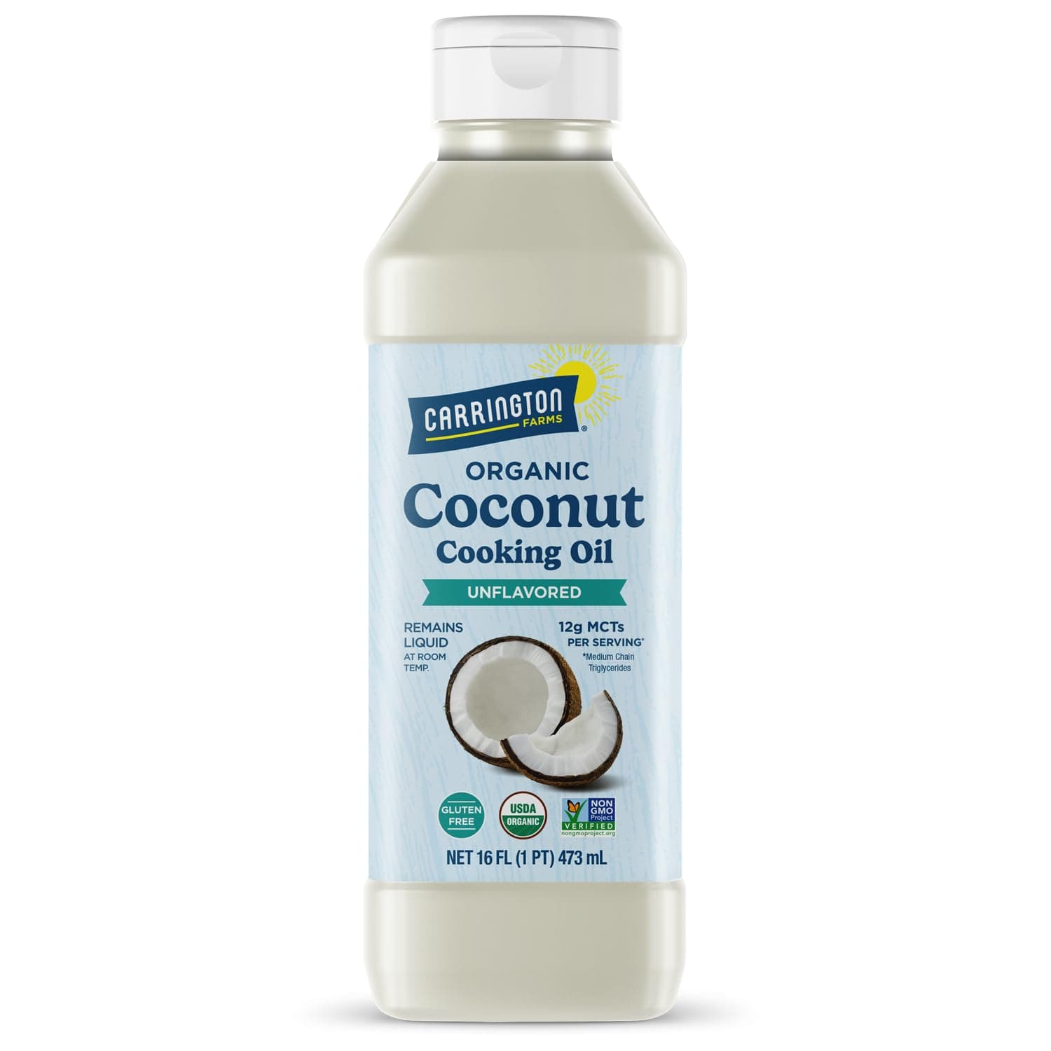 Organic Liquid Coconut Cooking Oil, 16 Fl Oz –Unflavored, Unscented, High Smoke Point, MCT-Rich, No Trans Fat – For Cooking, Sautéing, Frying & Baking – Gluten Free, Non-GMO, Hexane Free, BPA Free Bottle