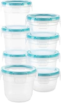 Total Solution 16-Pc Plastic Food Storage Containers Set,(4) 2-Cup & (4) 1.2-Cup Round Meal Prep Container, BPA-Free Lids with 4 Locking Tabs, Microwave, Dishwasher, and Freezer Safe