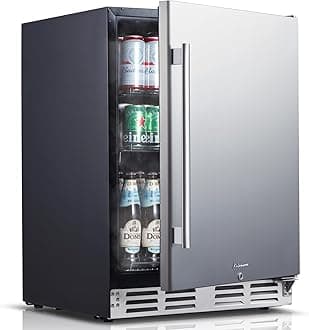 Kalamera 24 inch Stainless Steel Beverage Refrigerator, Under Counter Beverage Cooler for 154 Cans with 32-41℉ Temperature Range - Soda and Beer Refrigerator with Soild Stainless Door