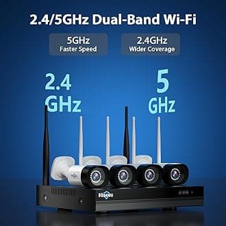 Hiseeu - Outdoor 5MP WiFi Security Camera System, Camera Surveillance System, Color Night Vision, Two-Way Audio, 3TB Hard Drive, 24/7 Recordings, Up to 16