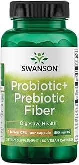 Swanson Prebiotic + Probiotic Fiber Digestive and Immune Health Supplement for Gut-Health-Conscious Adults with 500 Million CFU (60 Vegan Capsules)