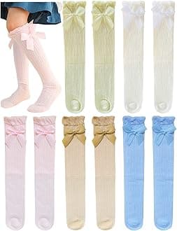 Little Girl's Knee High Socks Over Calf Kids Overknee Stockings Bow Style 3-12T(E-5Pairs)