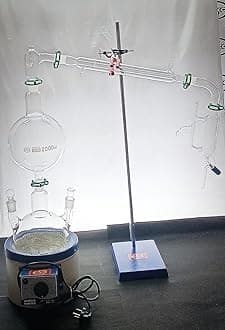 ISKO ® Borosilicate glass Steam Distillation apparatus complete set with stand Heating Mantle, GLASS PARTS and Heating Mantle (1000 ML)