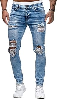 JIER Men's Jeans Ripped Stretch Denim Trousers Destroyed Straight Leg Denim Jeans Straight Leg Stylish Jeans