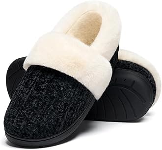 Evshine Women's Fuzzy Memory Foam Slippers, Closed Back Knit Bedroom Slippers, Slip-On Warm House Shoes for Indoor & Outdoor Comfort