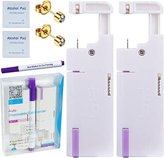 2PCS Disposable Ear Piercing Kit Ear Piercing Gun Self Use Ear Piercings Kit Cartilage Piercing Gun with Hypoallergenic Earrings(3mm,24kt Gold)