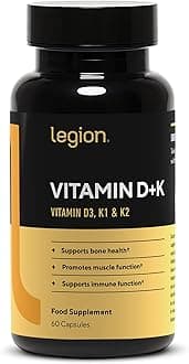 LEGION Vitamin D+K Natural & Effective Formulation - Vitamin D3, K2 & K for Immunity Boost - K1, K2 & D3 Vitamin Supplement to Boost Bone Density & Health - K2 & K1 for Heart Support (60 Capsules)