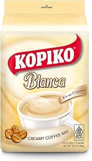 Kopiko Blanca Instant Coffee Mix – Authentic Indonesian Volcanic Coffee – Delicious Creamy Instant Coffee with Tempting Aroma (1.06 OZ/30gr x 10 Coffee Sticks)