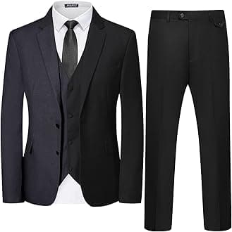 WULFUL Men's 3 Piece Slim Fit Suit Set Two Button Blazer Jacket Vest Pants Tuxedo Set for Party, Wedding and Business Black Grey