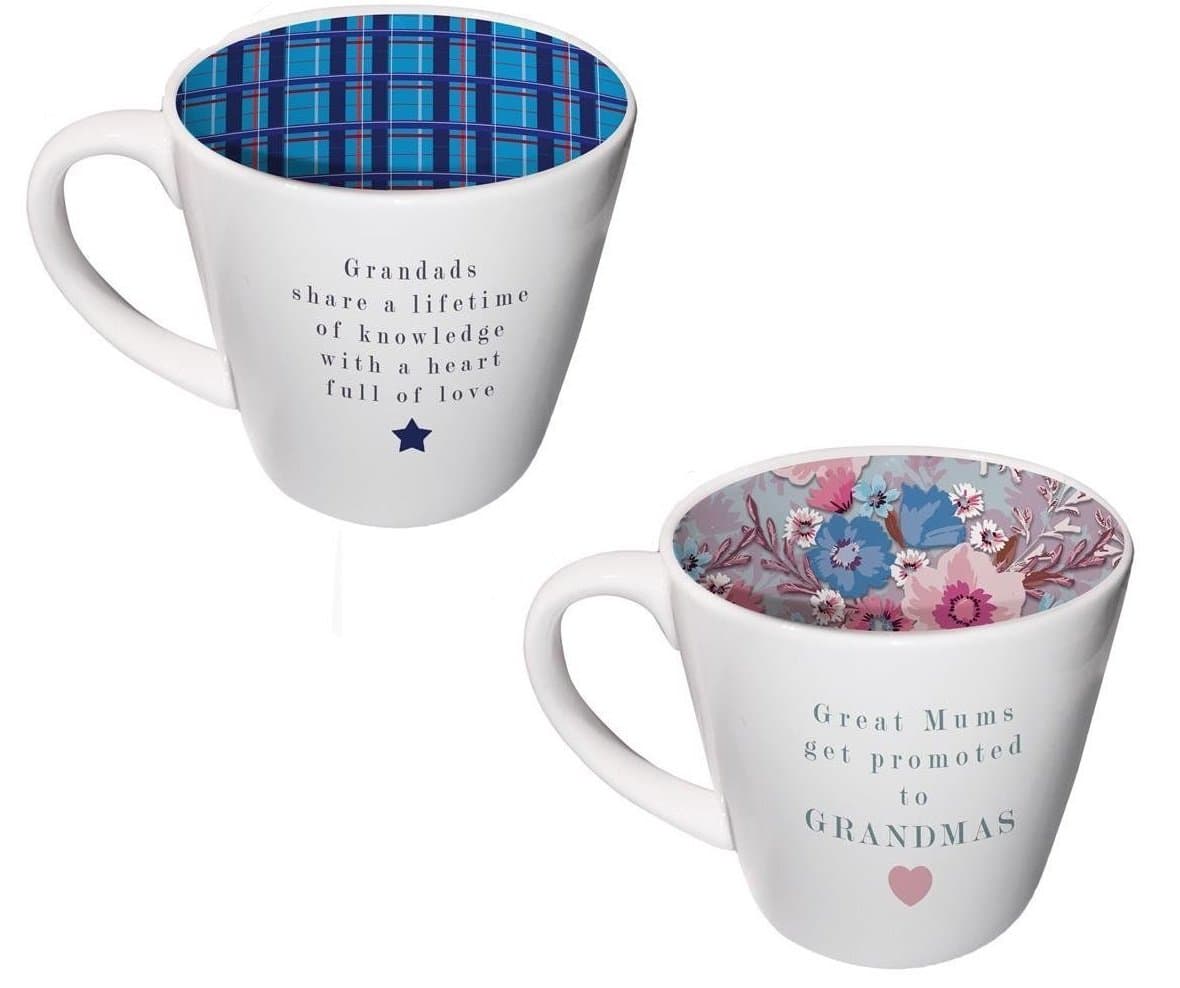 Two Up Two Down Inside Out Mug - Grandma and Grandad Gift - Unique Colourful Tea & Coffee Mugs Cups (Set 2 x Mugs)