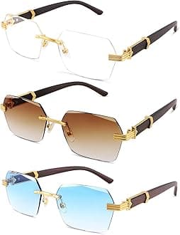 Rimless Rectangle Sunglasses Men Women Retro Frameless Square Shade Y2k Sun Glasses Tinted Eyewear