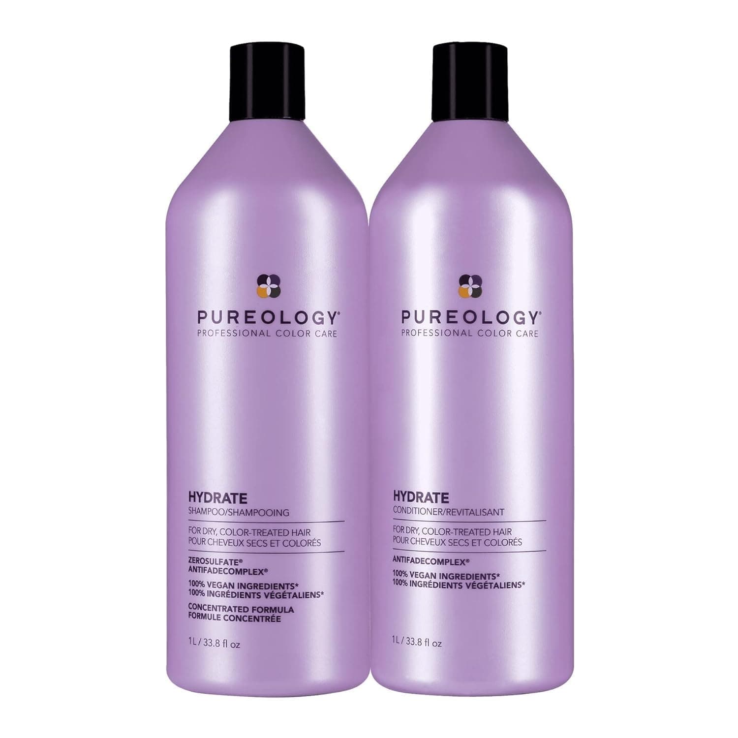 Pureology Hydrate Moisturising Shampoo and Conditioner Duo Set, For Medium to Thick Dry, Colour Treated Hair, Vegan Formulas, Sulphate Free for a Gentle Cleanse