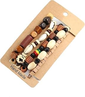 HZMAN Wrap Bracelets Men Women, Hemp Cords Wood Beads Ethnic Tribal Bracelets, Leather Wristbands