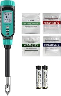 Tadeto Soil pH Tester, High Accuracy Digital pH Meter for Soil, Garden, Water, Plants, Solution and Food, Soil pH Test Kit with Thermometer LCD Display, Calibration Powder and Alloy Protective Cap