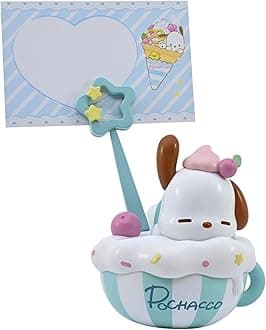 Hello Kitty Memo Stand Party Time Pochacco Functional Accessory, Designed to Hold Notes/Reminders/Images, Desk or Workspace Display Toy, Party Themed Figures, For Fans All Ages