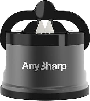 AnySharp Pro Metal Knife Sharpener, Hands-Free Safety, PowerGrip Suction, Sharpens All Kitchen Knives, Ideal for Hardened Steel & Serrated, World's Best, Compact, One Size, Matte Grey, Metal